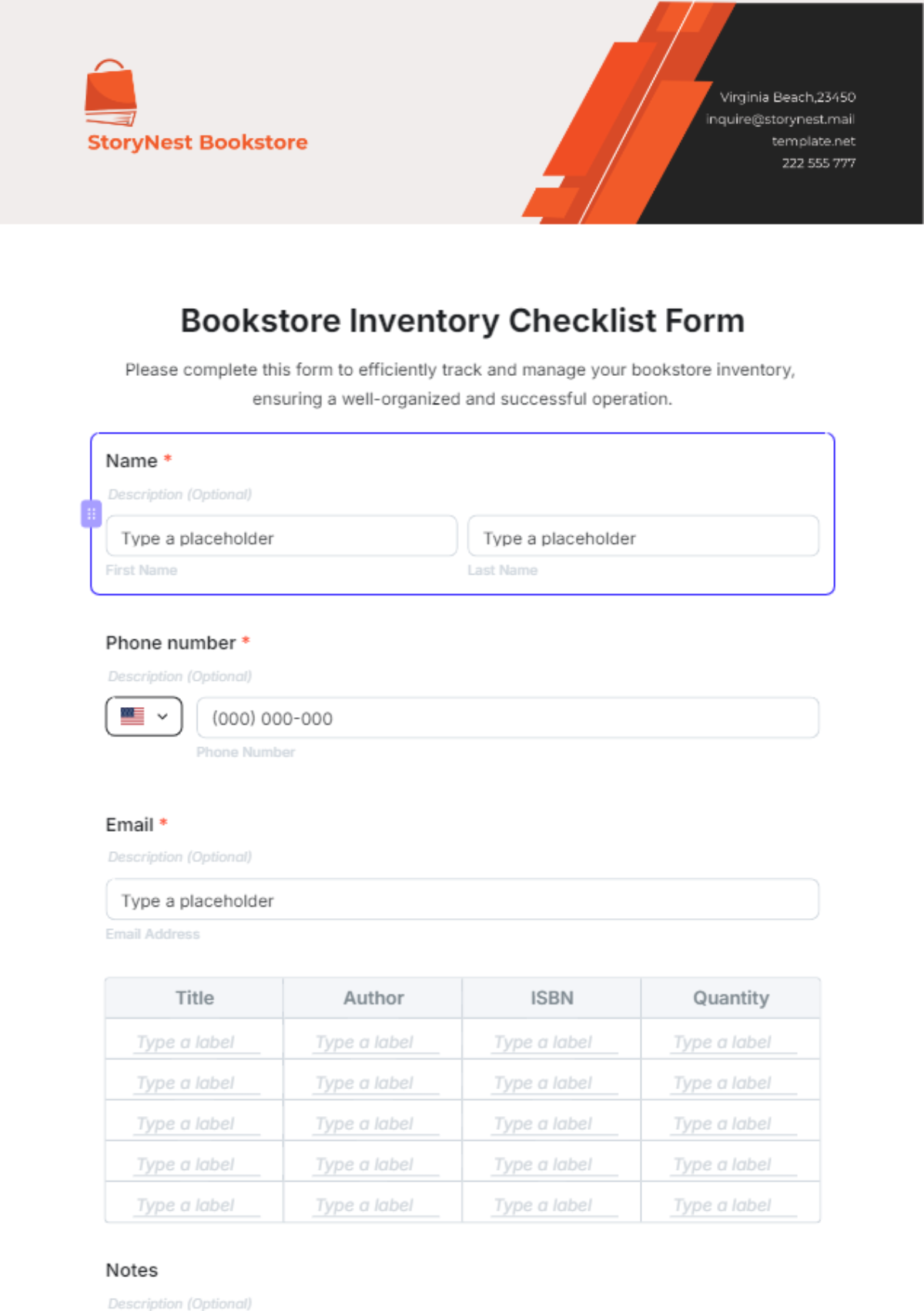 Free Bookstore Inventory Checklist Form Template