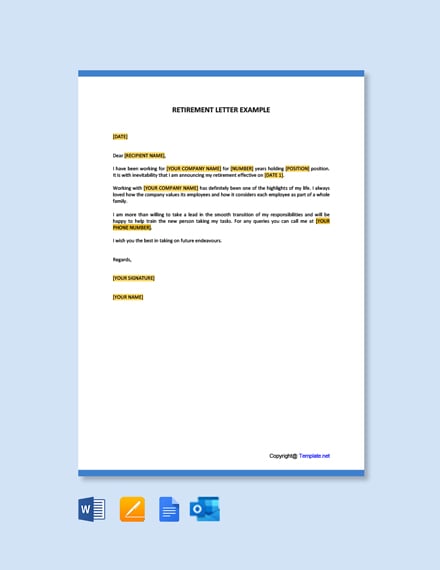 Simple Retirement Letter Template in Google Docs, Word | Template.net