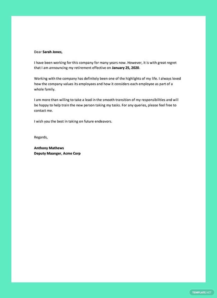 Retirement Letter Example Template
