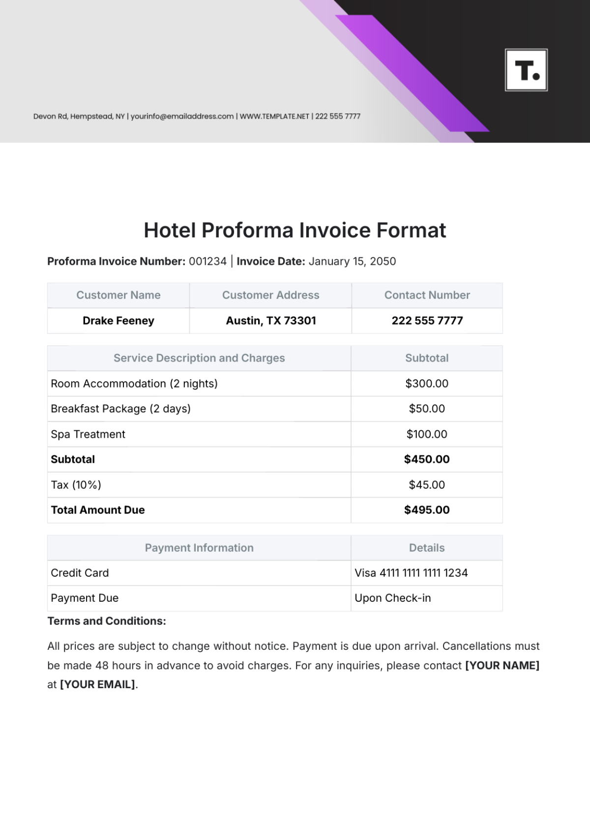 Hotel Proforma Invoice Format Template - Edit Online & Download