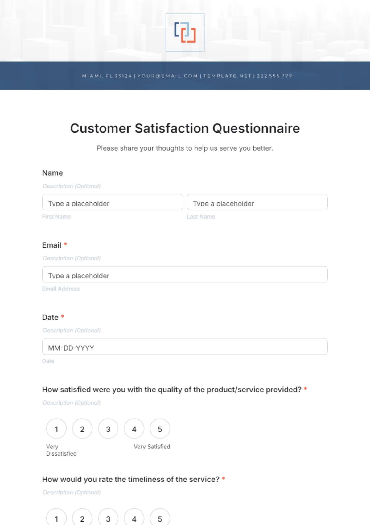 Customer Satisfaction Questionnaire Template - Edit Online & Download