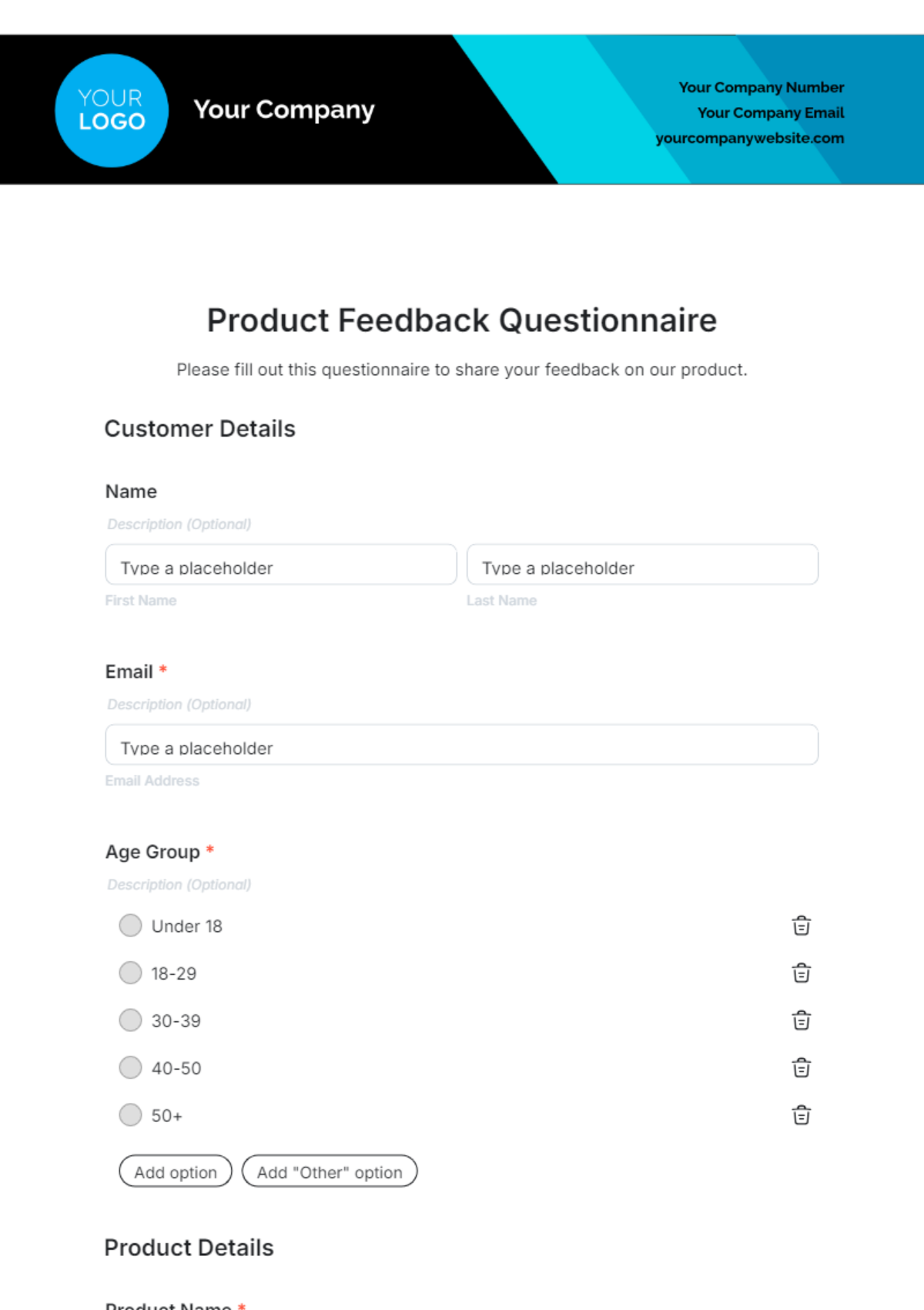 Product Feedback Questionnaire Template