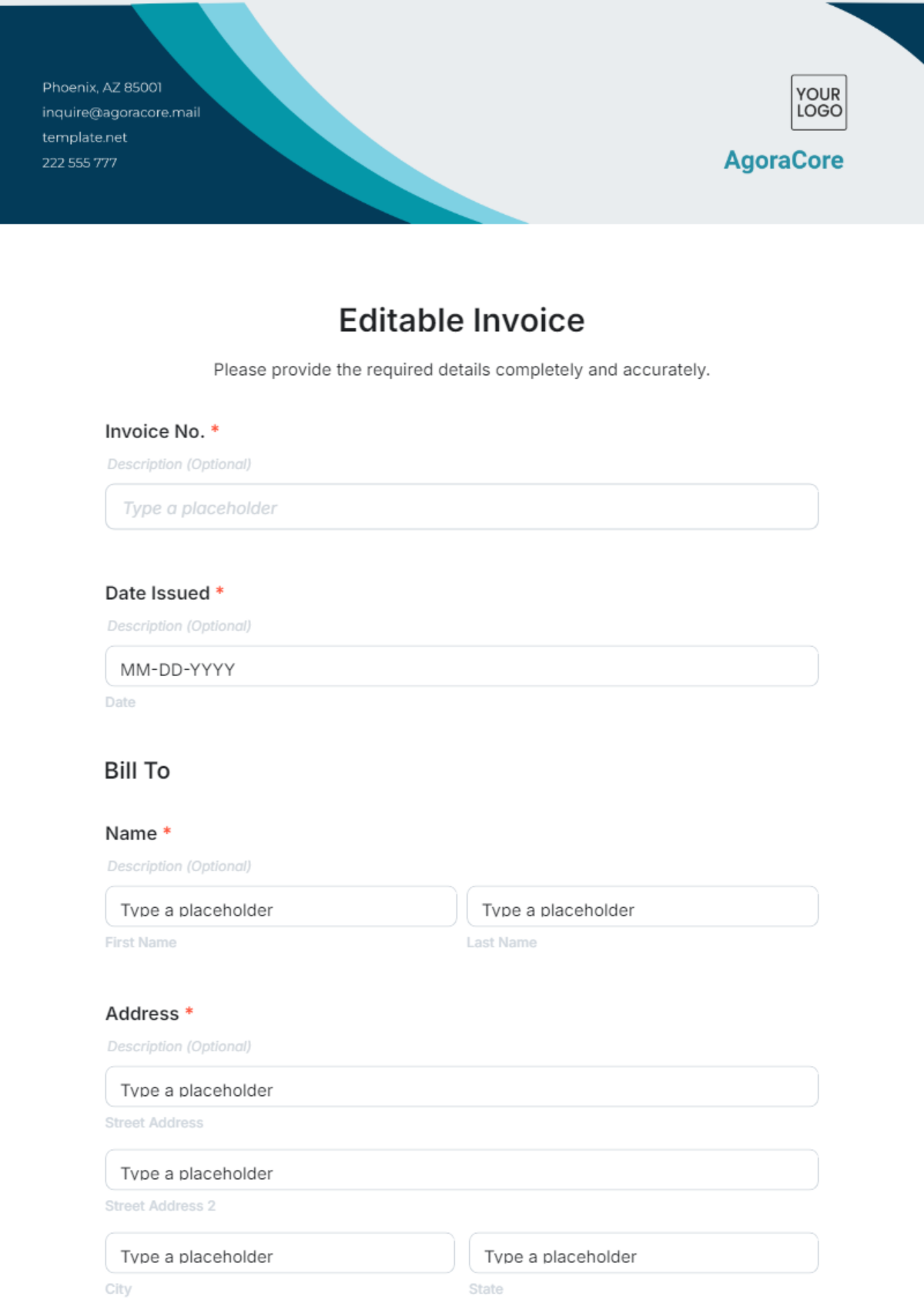 Editable Invoice Template - Edit Online & Download