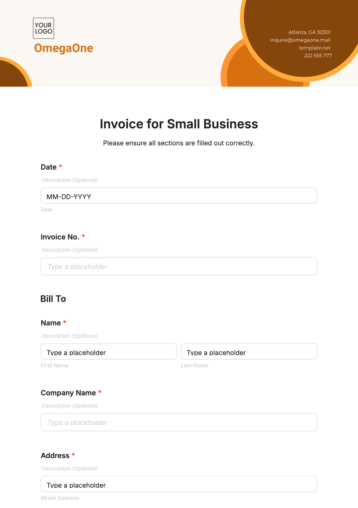 Invoice Template for Small Business - Edit Online & Download