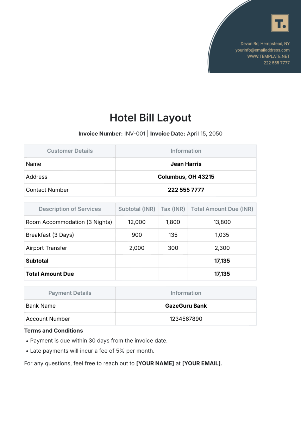 India Hotel Bill Layout Template - Edit Online & Download