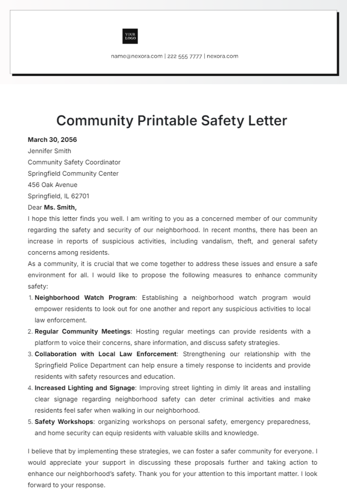 Community Printable Safety Letter Template - Edit Online & Download