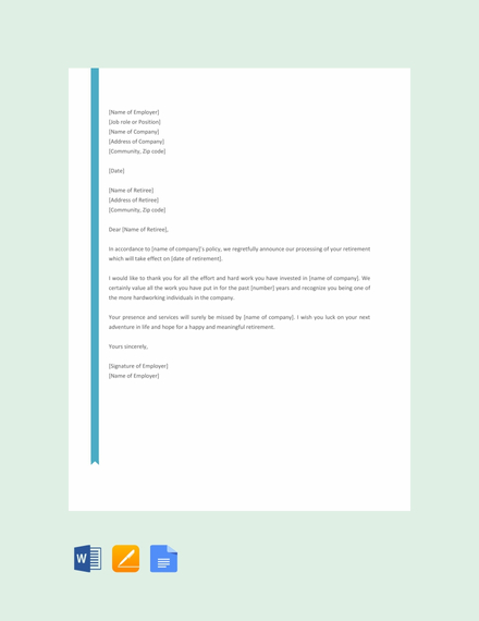 FREE Retirement Letter Example: Download 1440+ Letters in Word, Apple ...