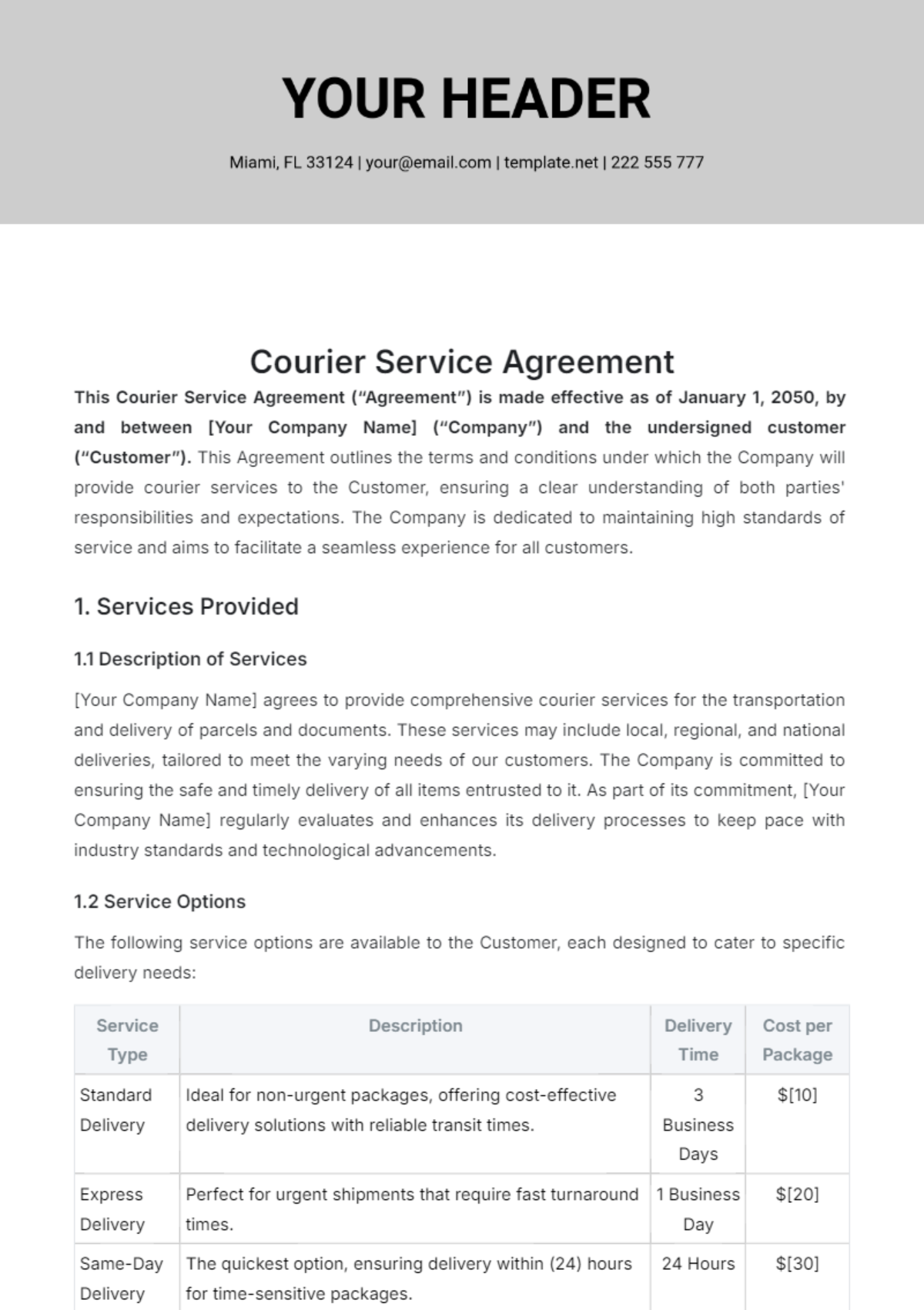 Courier Service Agreement Template - Edit Online & Download