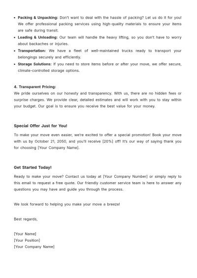 Free Moving Company Email Template to Edit Online