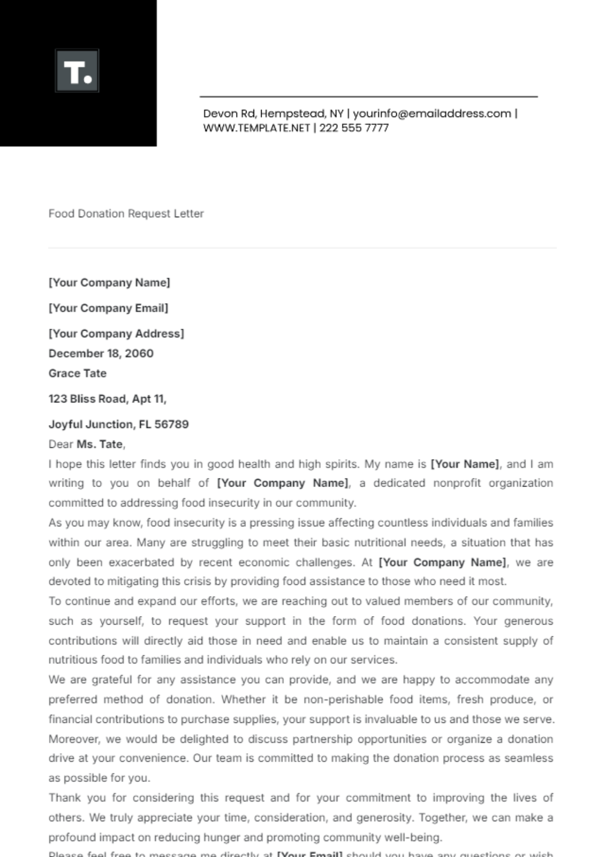 Food Donation Request Letter Template - Edit Online & Download