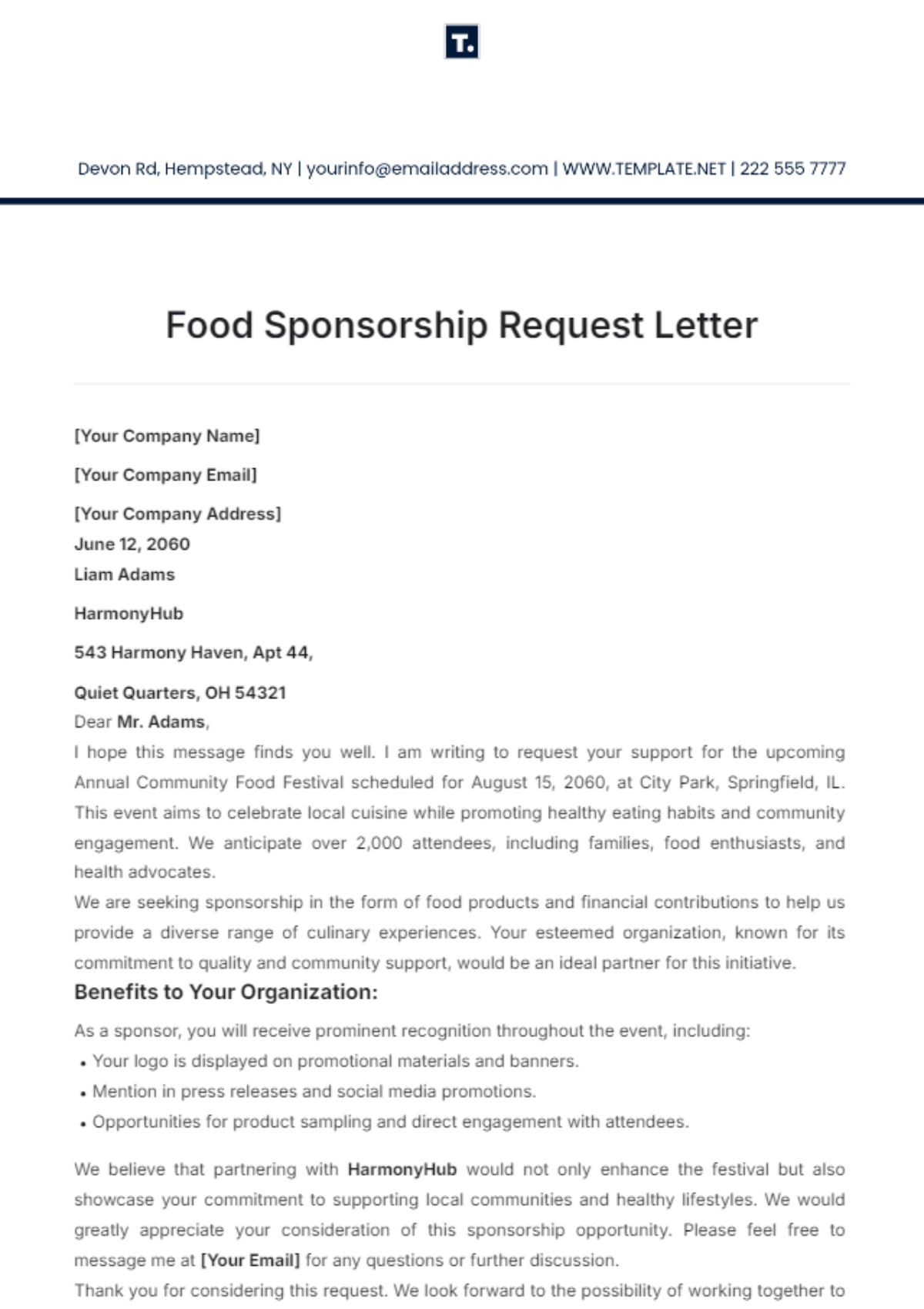 Food Sponsorship Request Letter Template - Edit Online & Download