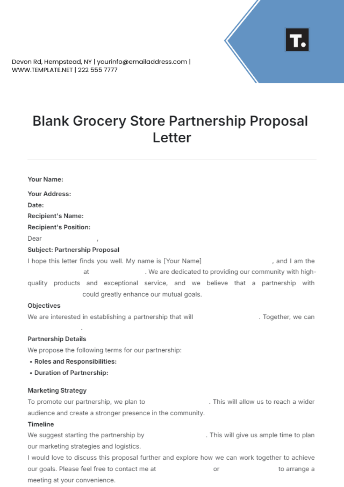 Blank Grocery Store Partnership Proposal Letter Template - Edit Online & Download