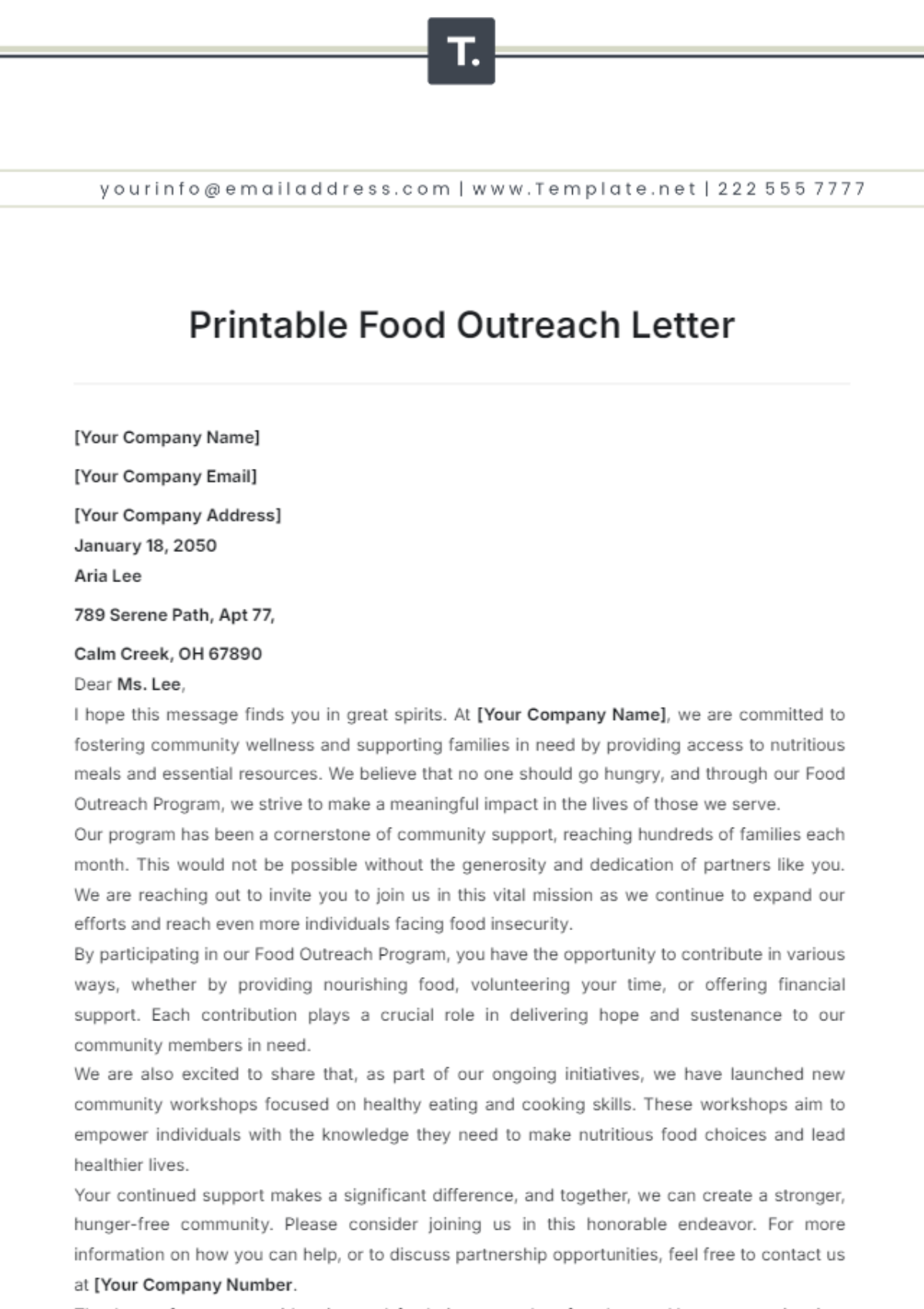 Printable Food Outreach Letter Template - Edit Online & Download