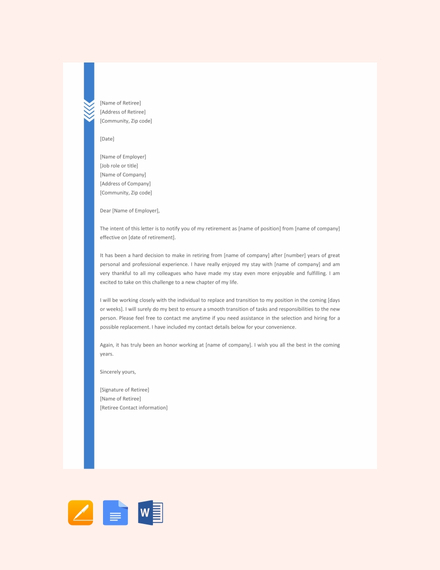 FREE Retirement Letter to Employer Template - Word | Google Docs