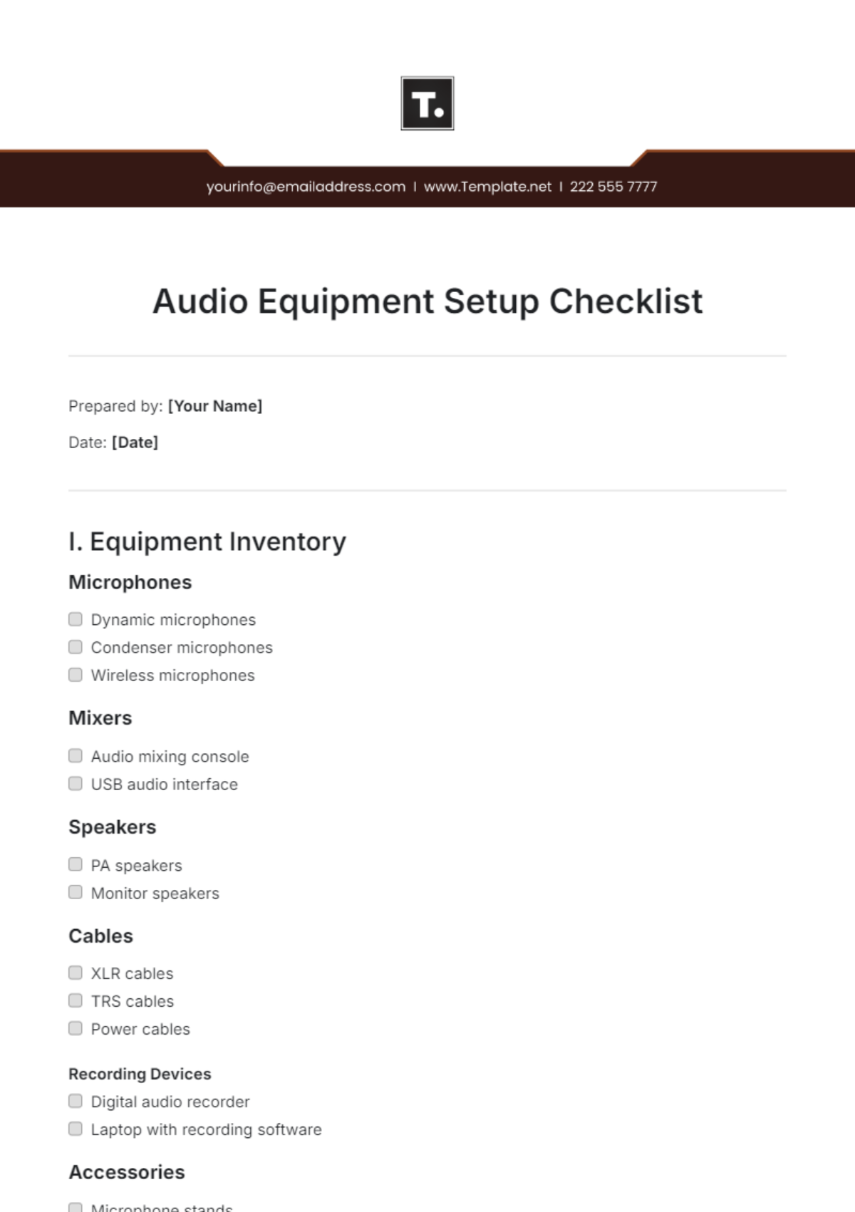 Audio Equipment Setup Checklist Template