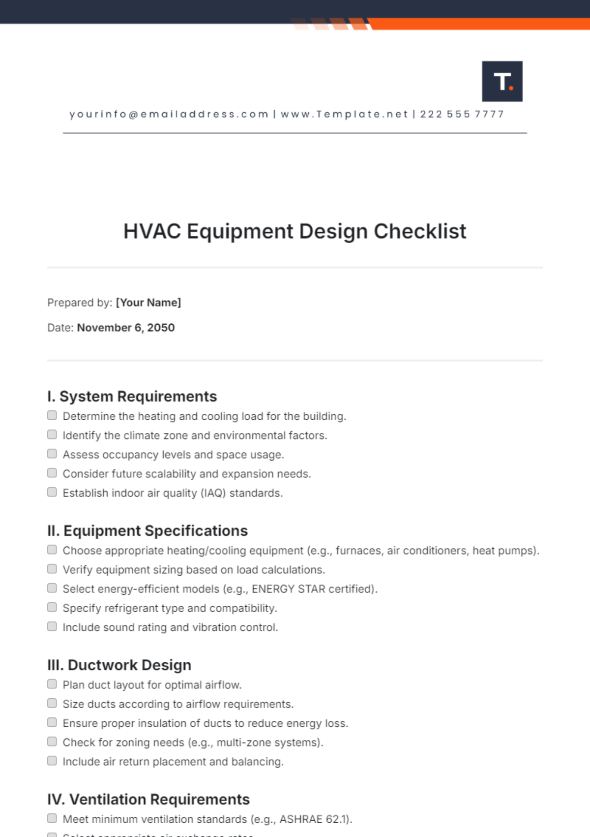 HVAC Equipment Design Checklist Template - Edit Online & Download