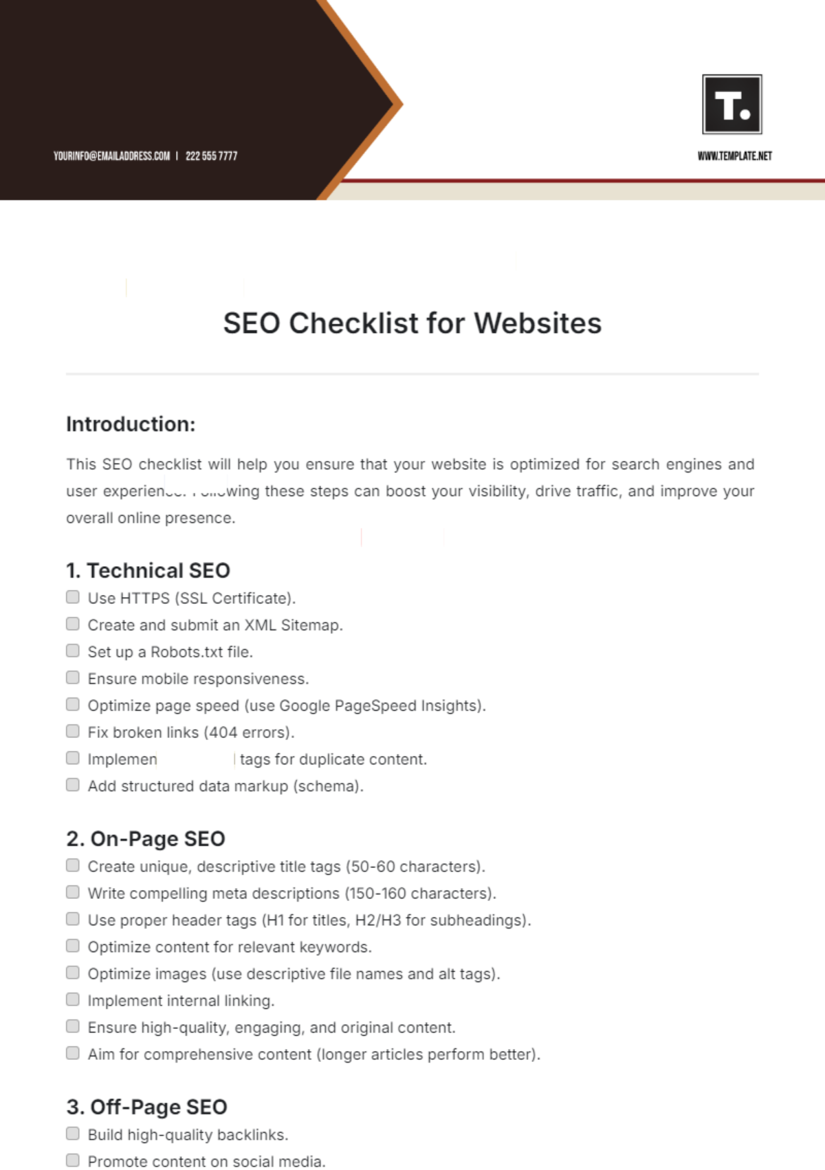 SEO Checklist for Websites Template - Edit Online & Download