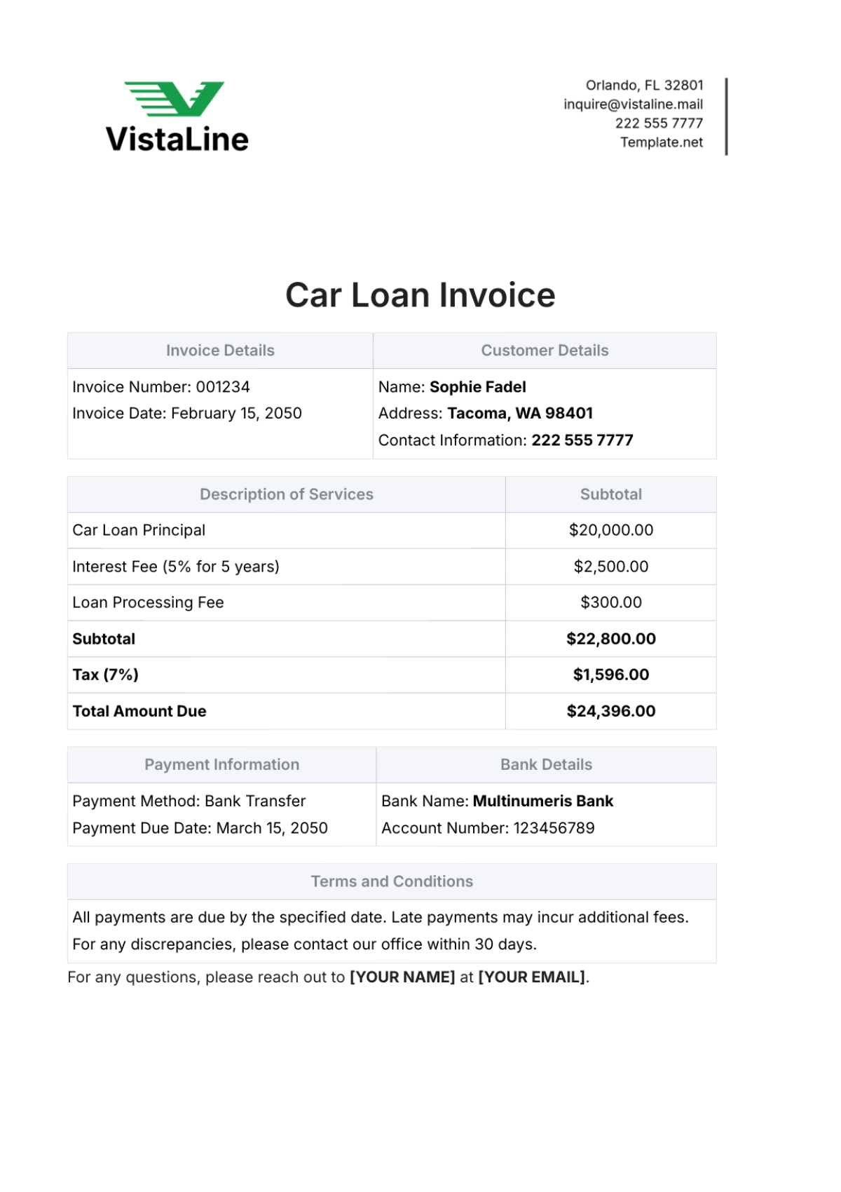 Car Loan Invoice Template - Edit Online & Download