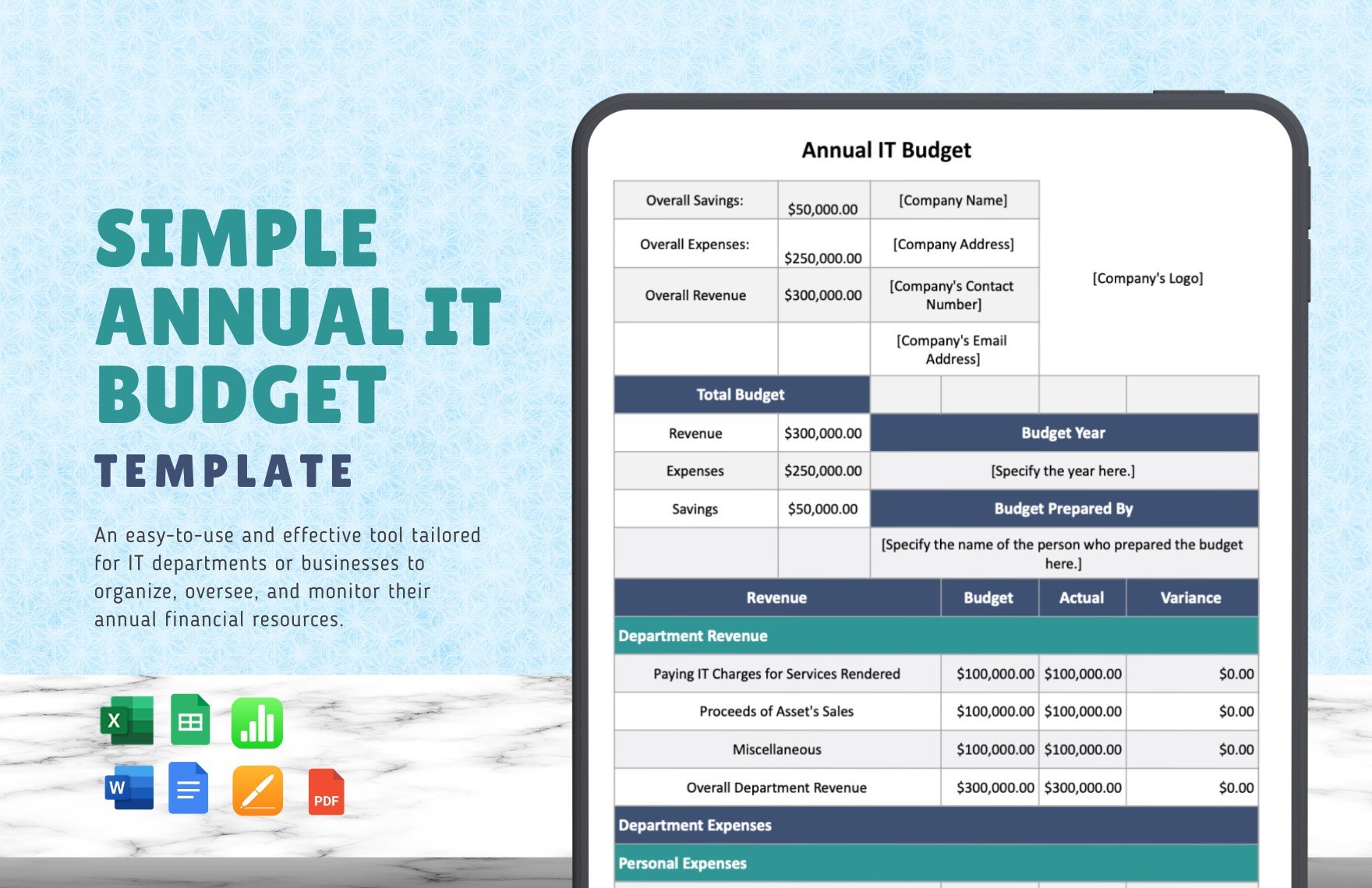 Simple Annual IT Budget Template in Word, Google Docs, Excel, Google Sheets, Apple Pages, Apple Numbers