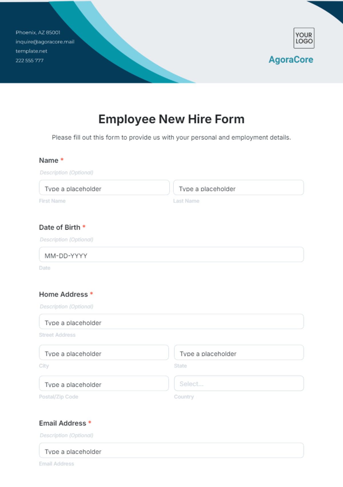 Employee New Hire Form Template - Edit Online & Download