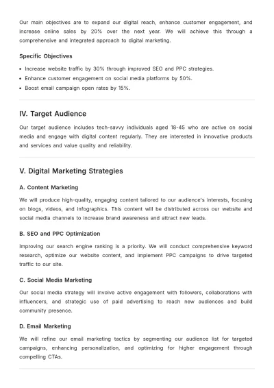 Free Sample Digital Marketing Strategic Plan Template to Edit Online