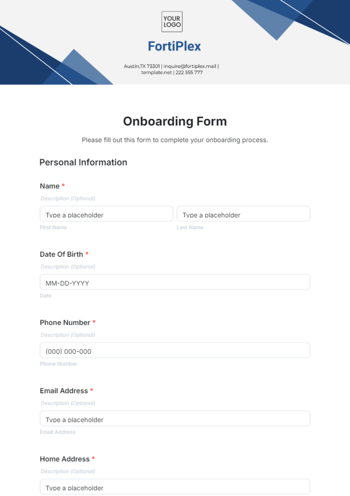 Free Onboarding Form Template to Edit Online