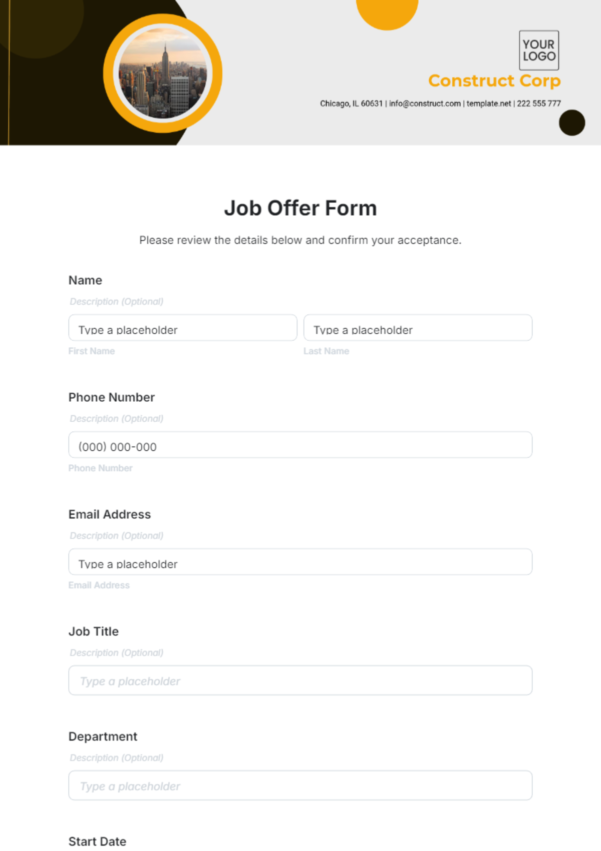 Job Offer Form Template