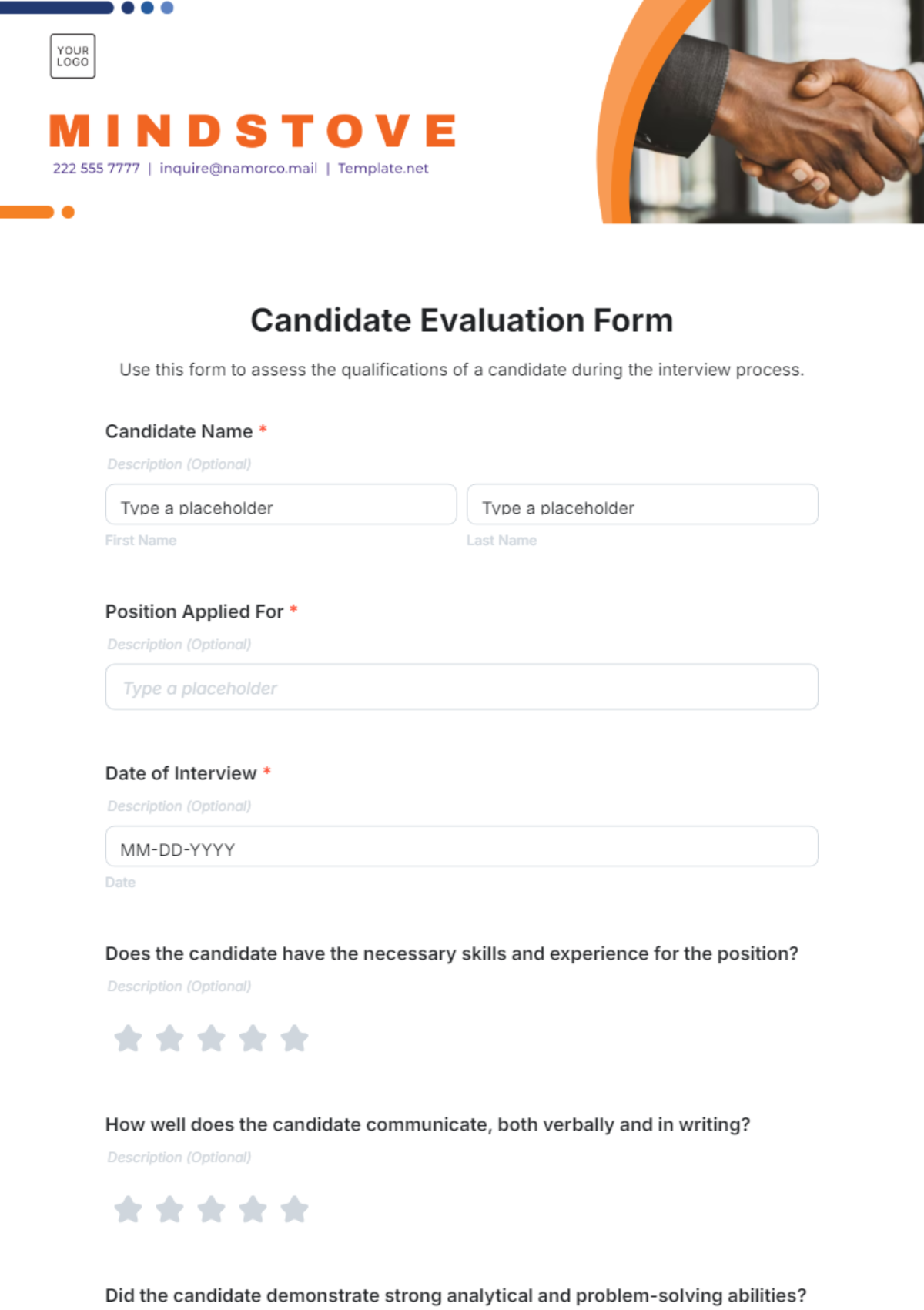 Candidate Evaluation Form Template - Edit Online & Download