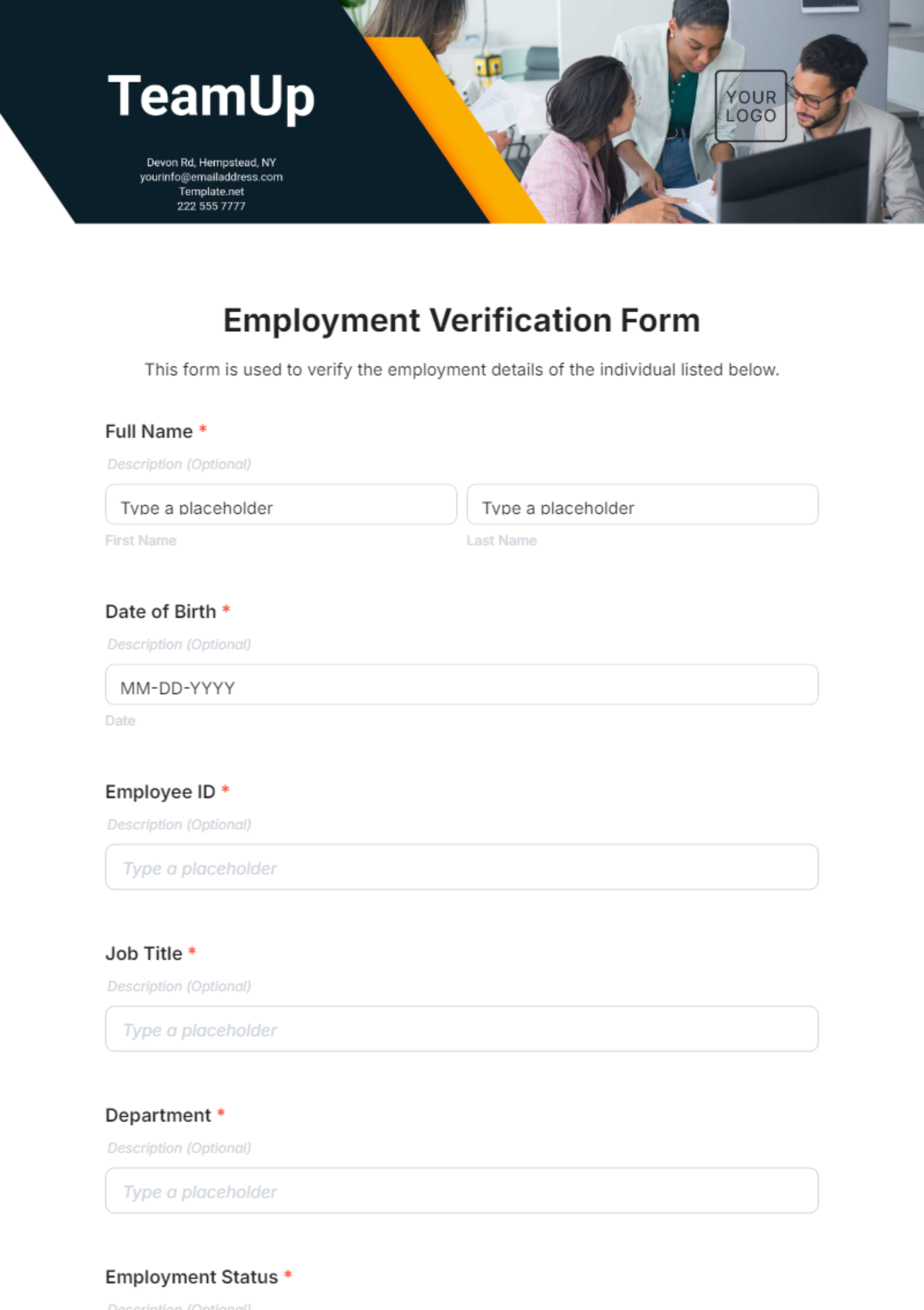 Employment Verification Form Template