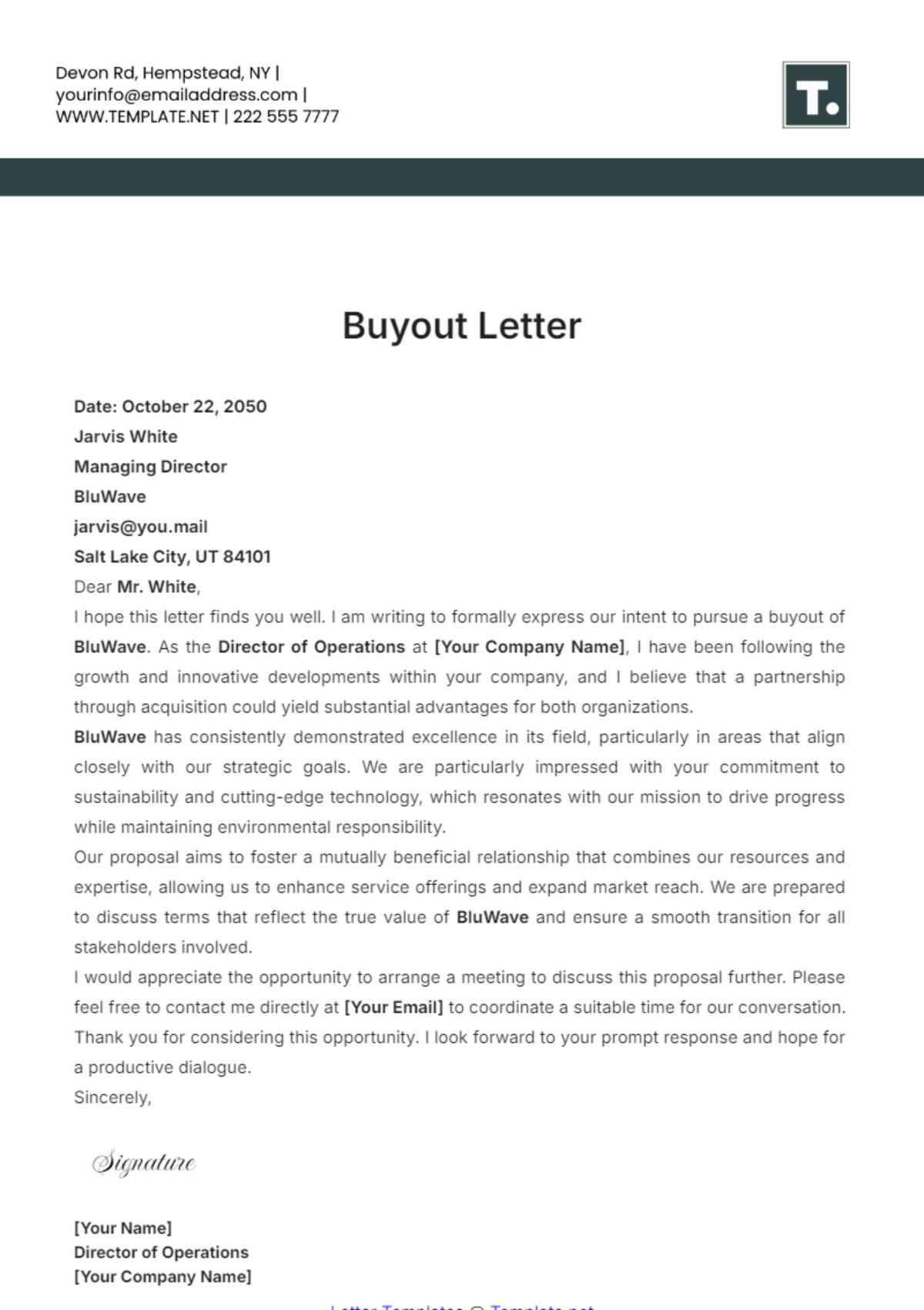 Buyout Letter Template - Edit Online & Download