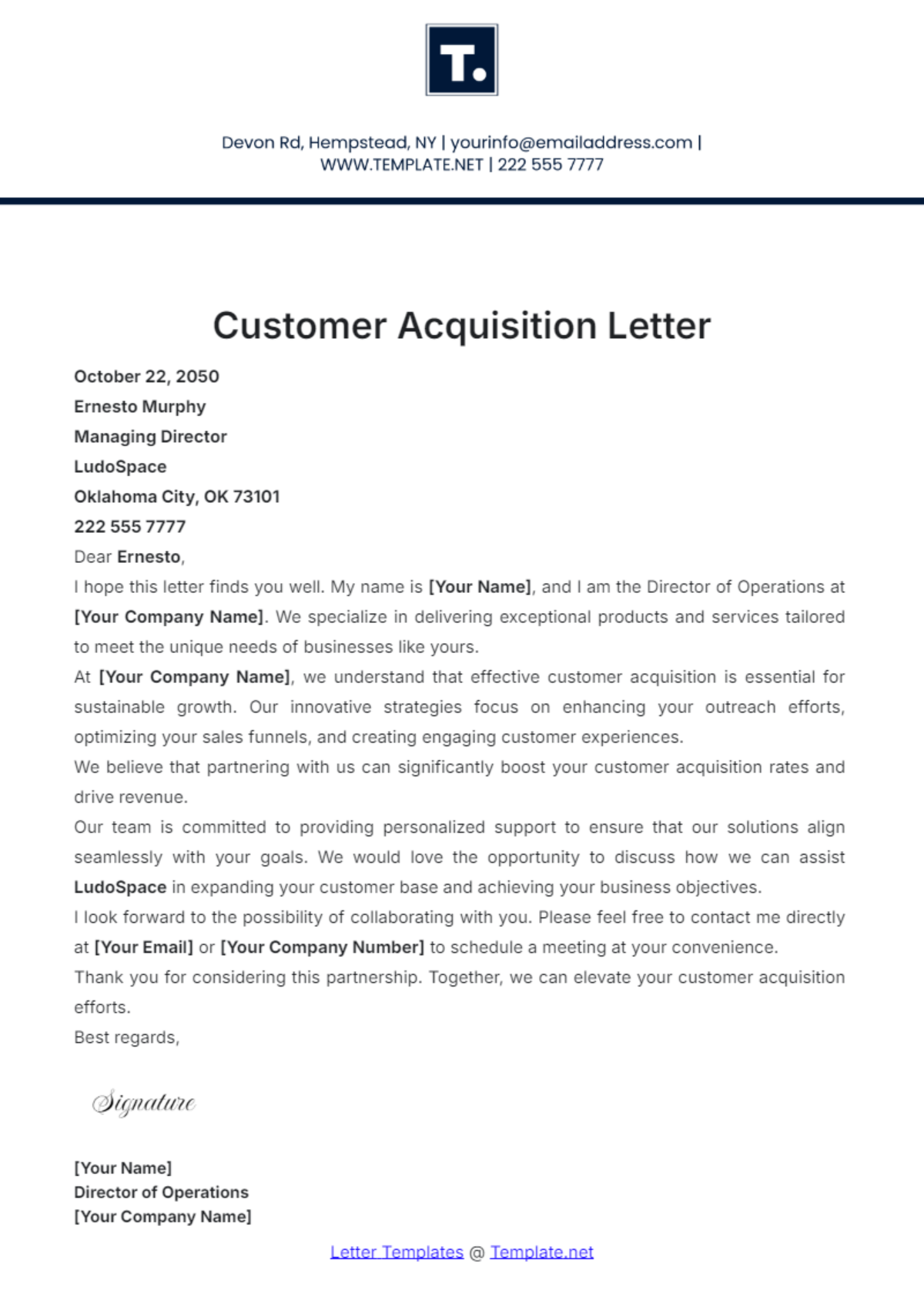 Customer Acquisition Letter Template - Edit Online & Download