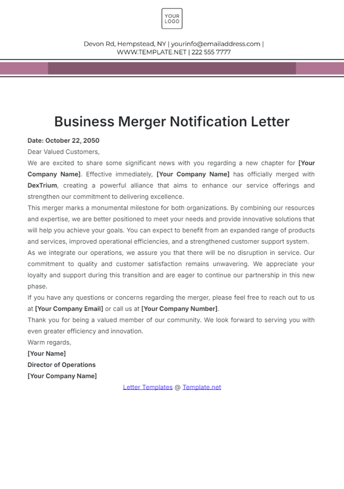 Business Merger Notification Letter Template