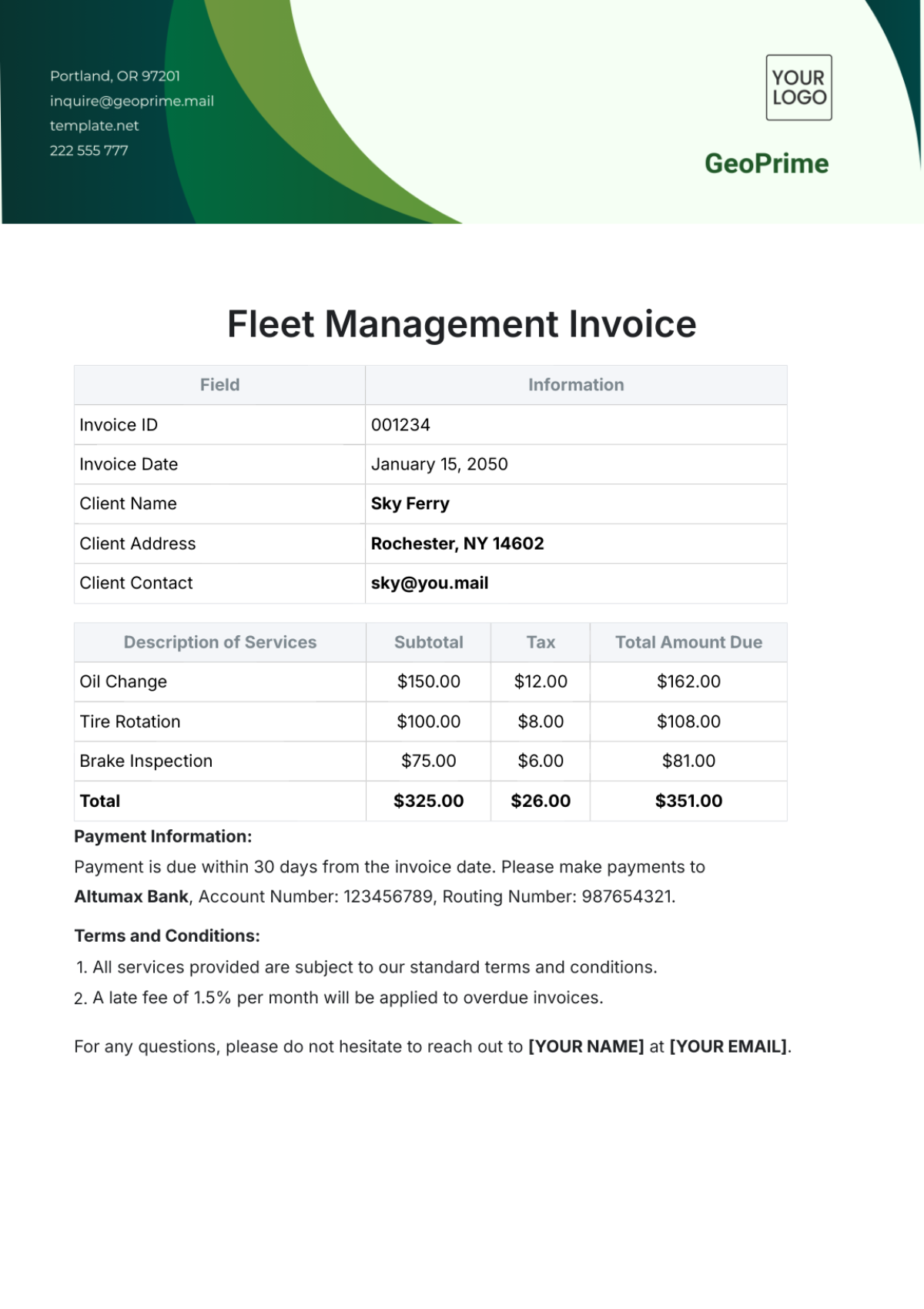 Fleet Management Invoice Template - Edit Online & Download