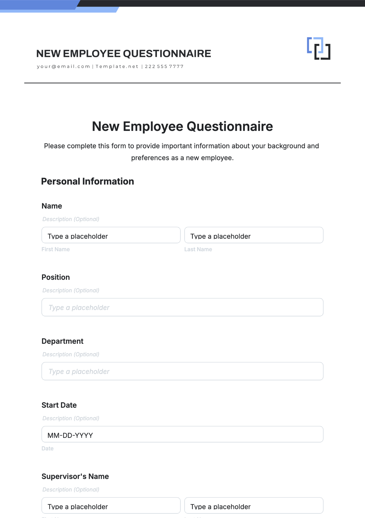 New Employee Questionnaire Template