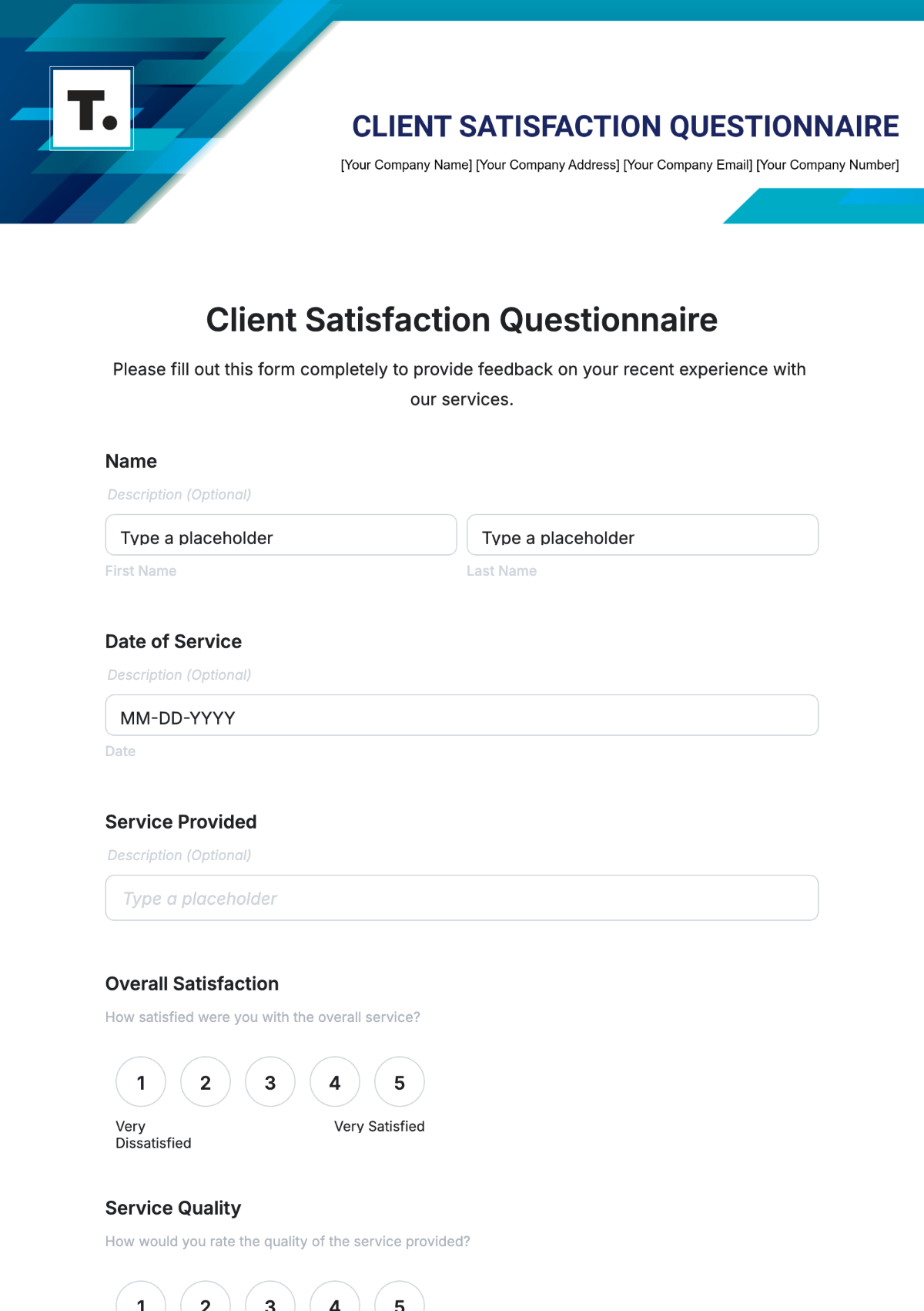 Client Satisfaction Questionnaire Template