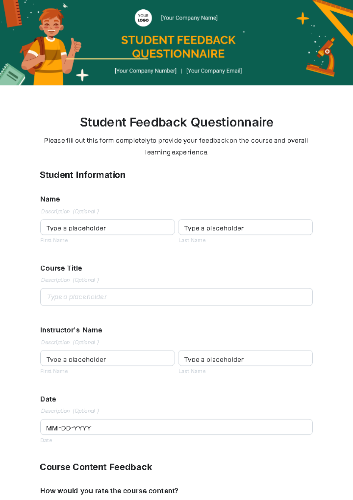 Student Feedback Questionnaire Template