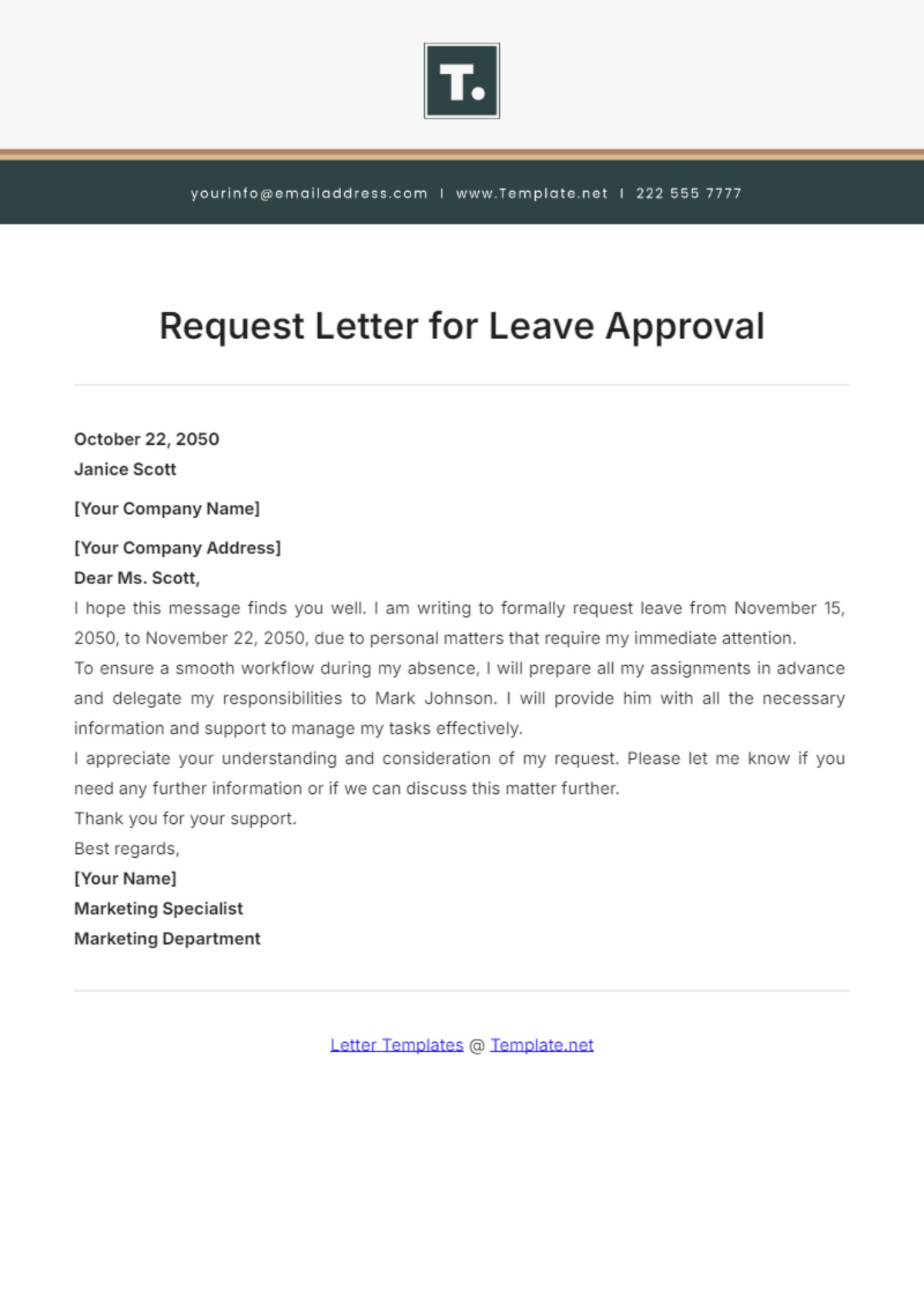 Request Letter for Leave Approval Template - Edit Online & Download