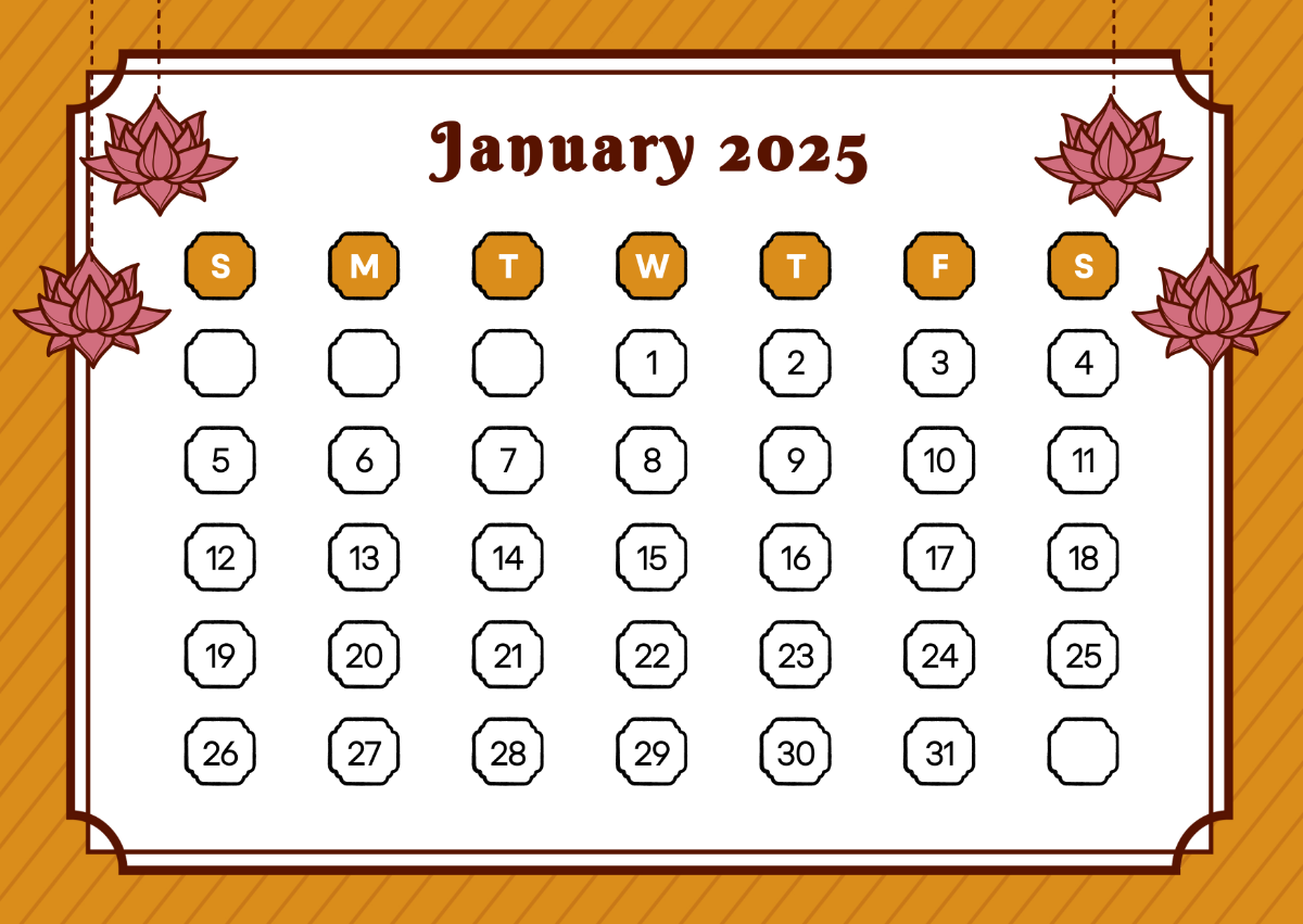 January 2025 Calendar with India Holidays Template