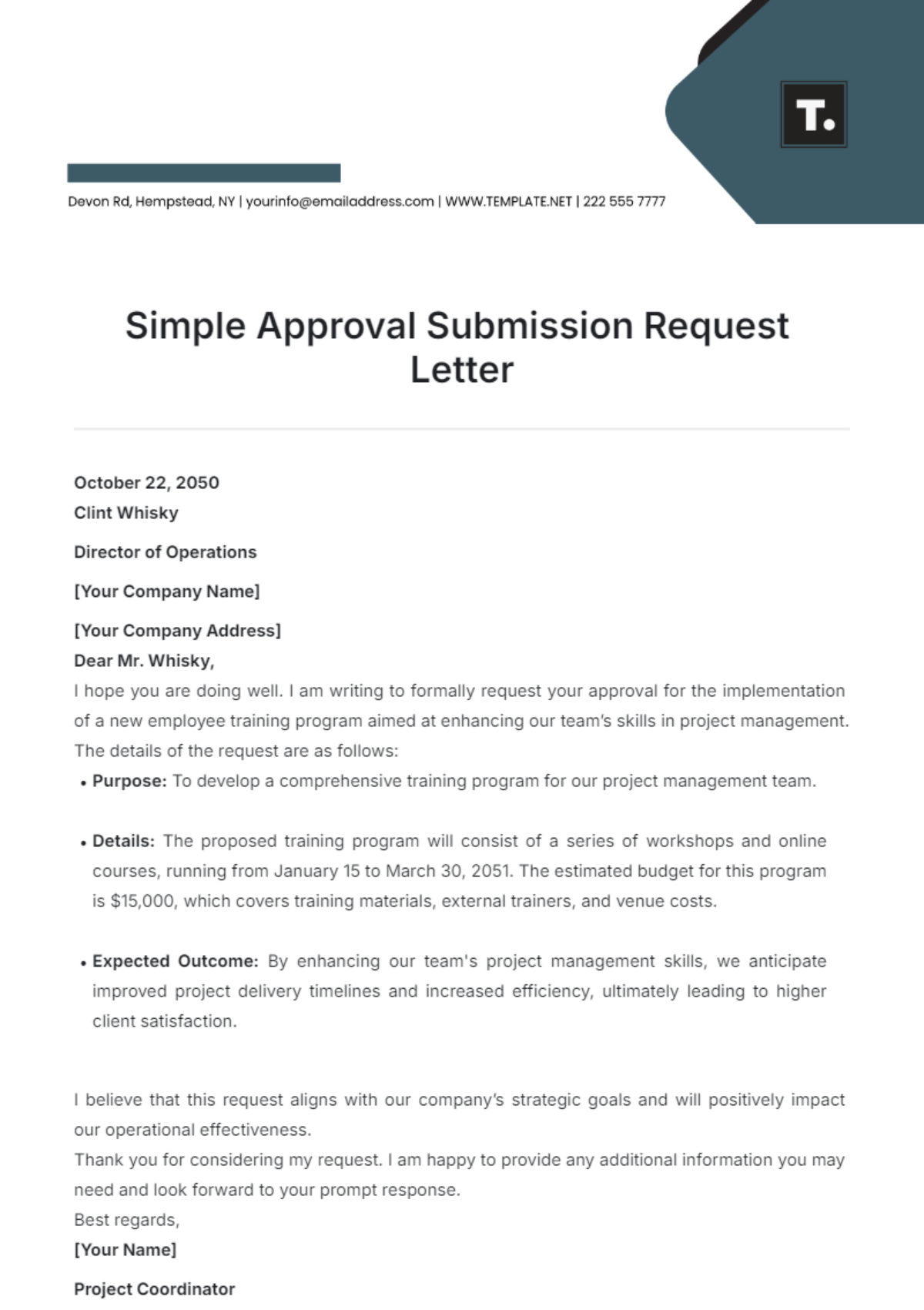 Simple Approval Submission Request Letter Template - Edit Online & Download