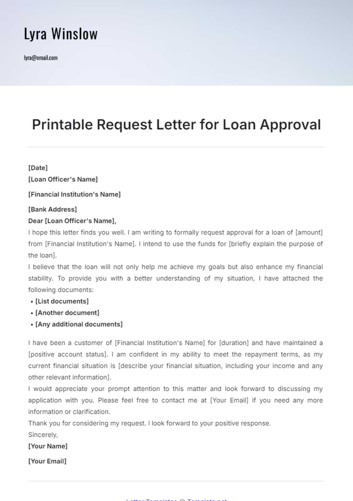 Printable Request Letter for Loan Approval Template - Edit Online & Download