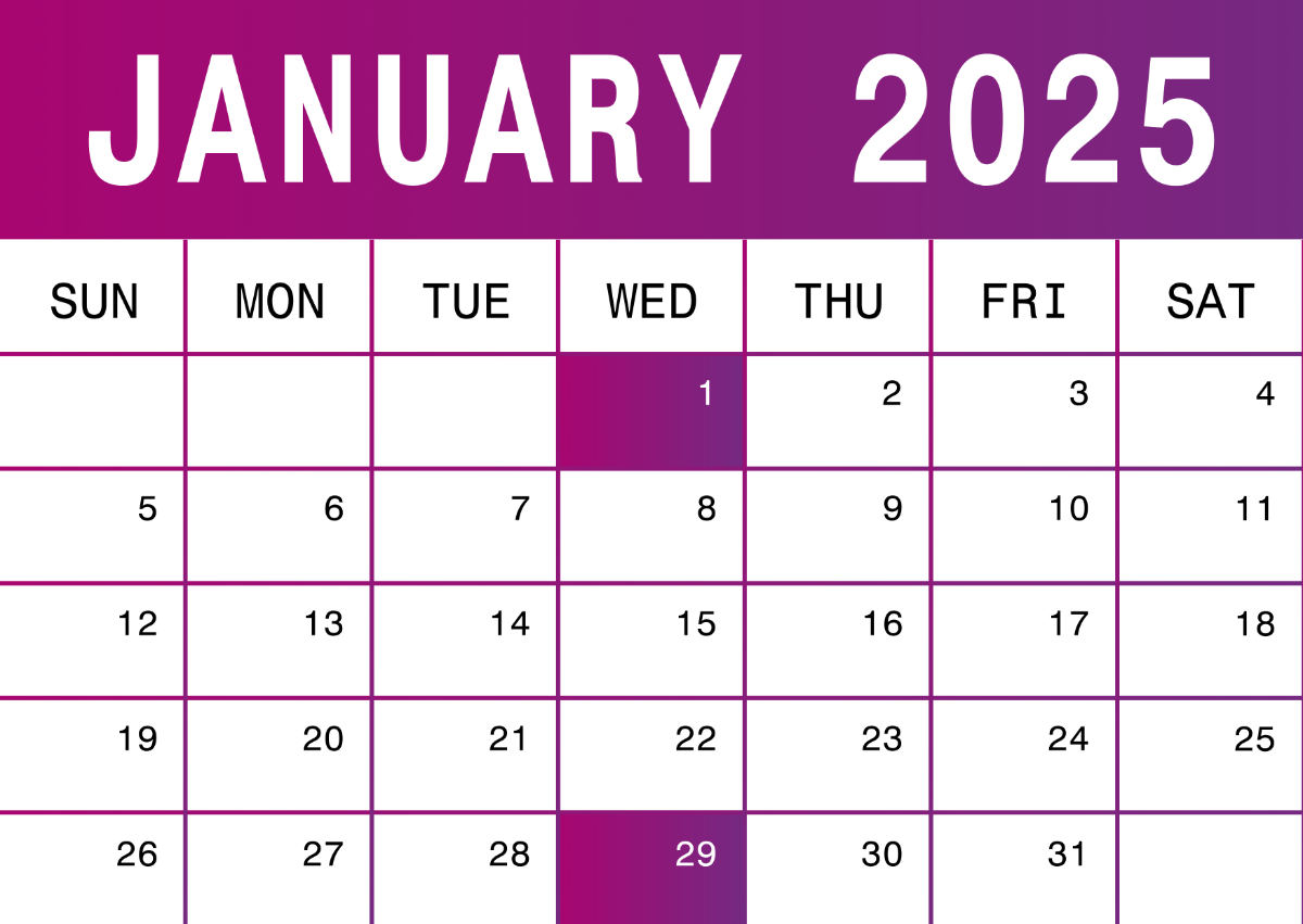 January 2025 Calendar for Business Template - Edit Online & Download