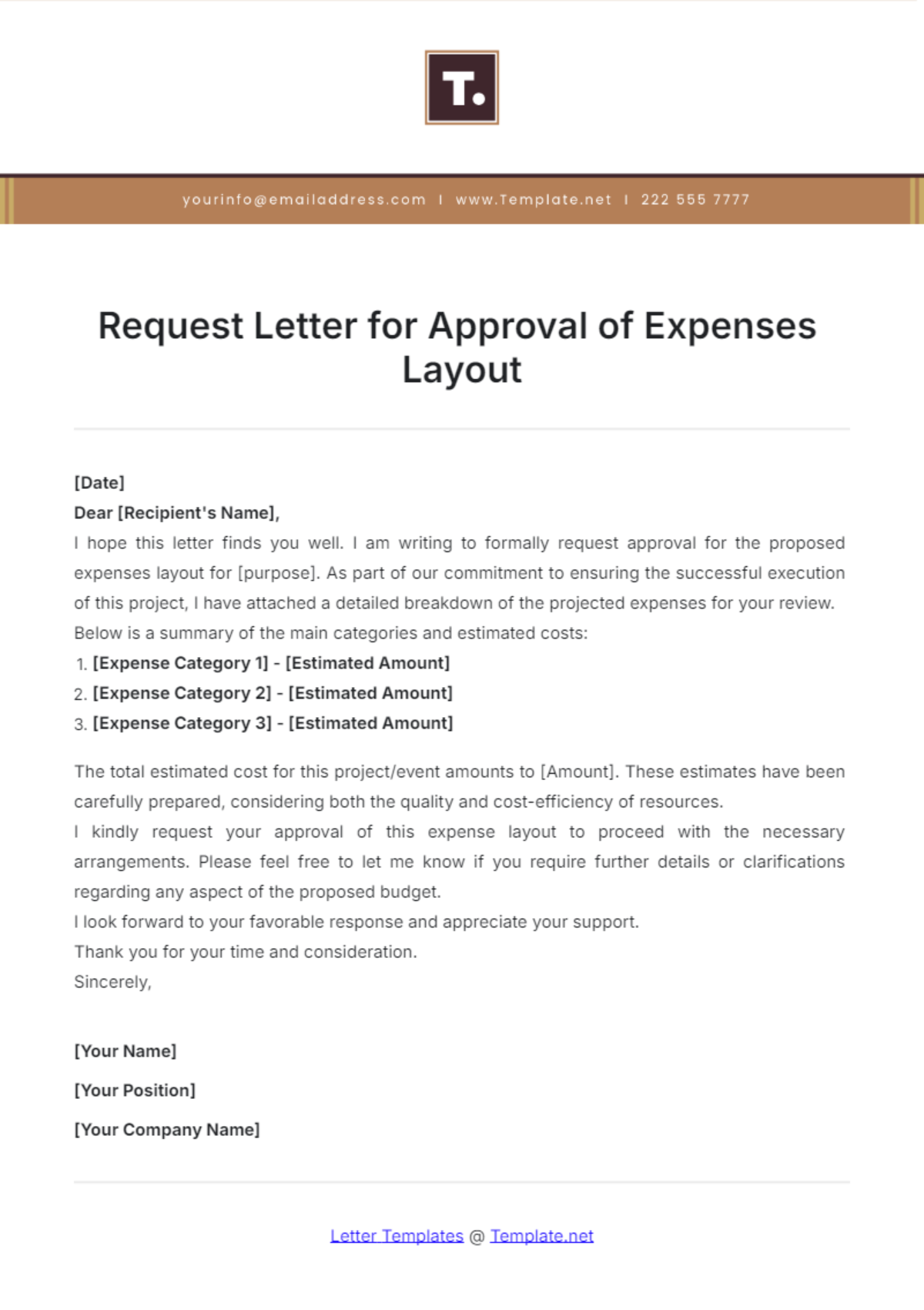 Request Letter for Approval of Expenses Layout Template - Edit Online & Download