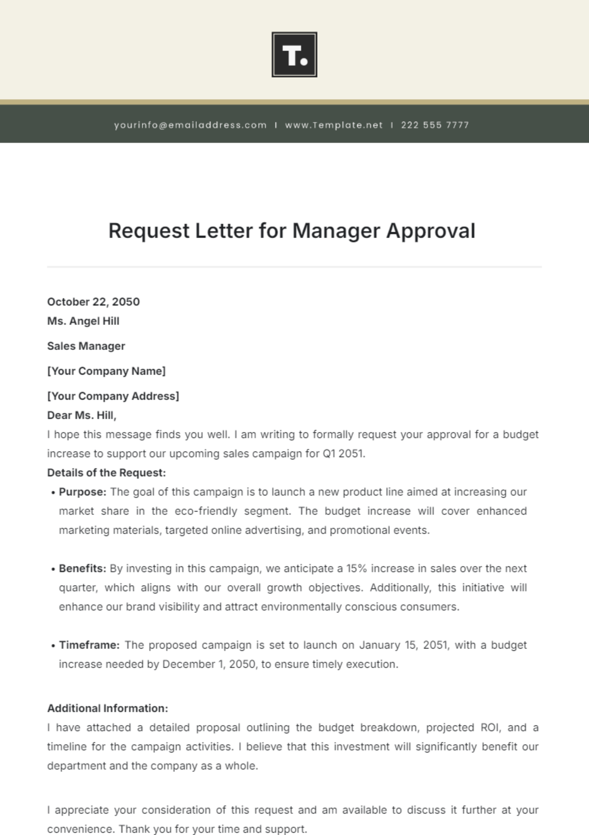 Request Letter for Manager Approval Template - Edit Online & Download