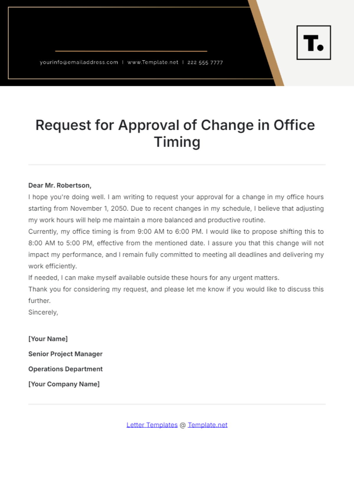 Request for Approval of Change in Office Timing Template - Edit Online & Download