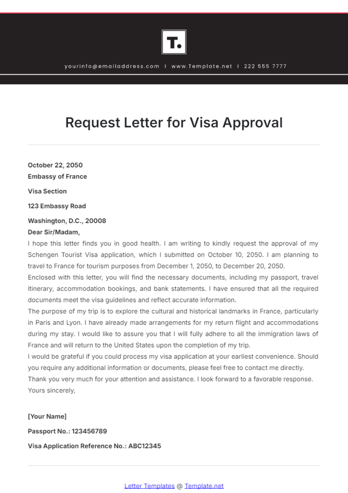 Request Letter for Visa Approval Template