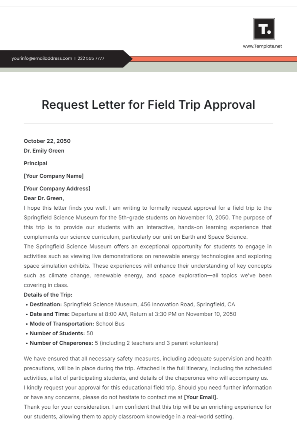 Request Letter for Field Trip Approval Template