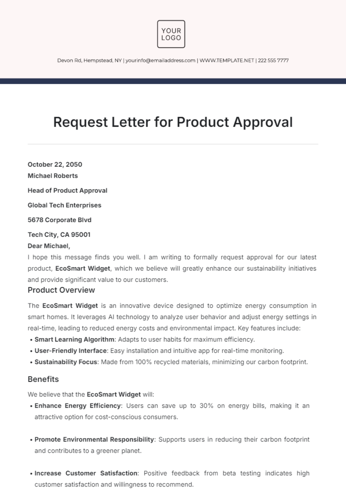 Request Letter for Product Approval Template