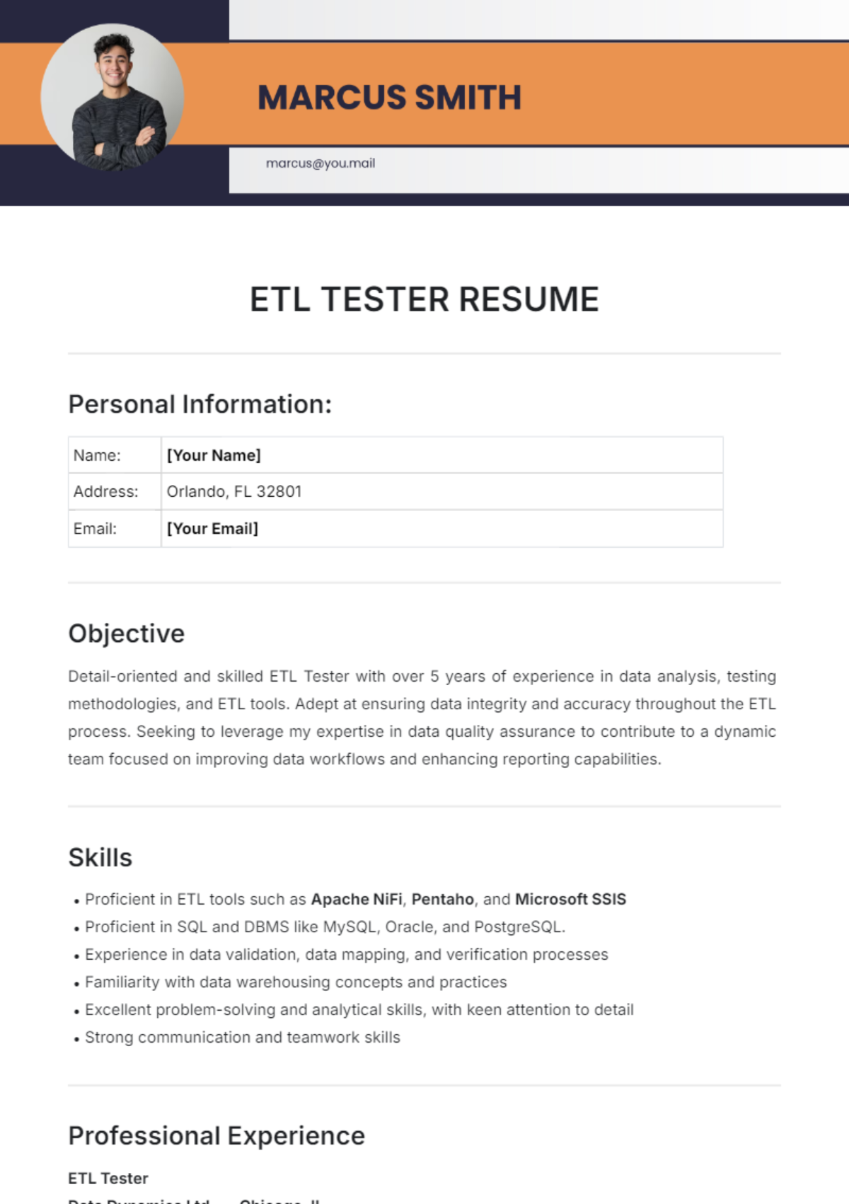 ETL Tester Resume Template - Edit Online & Download