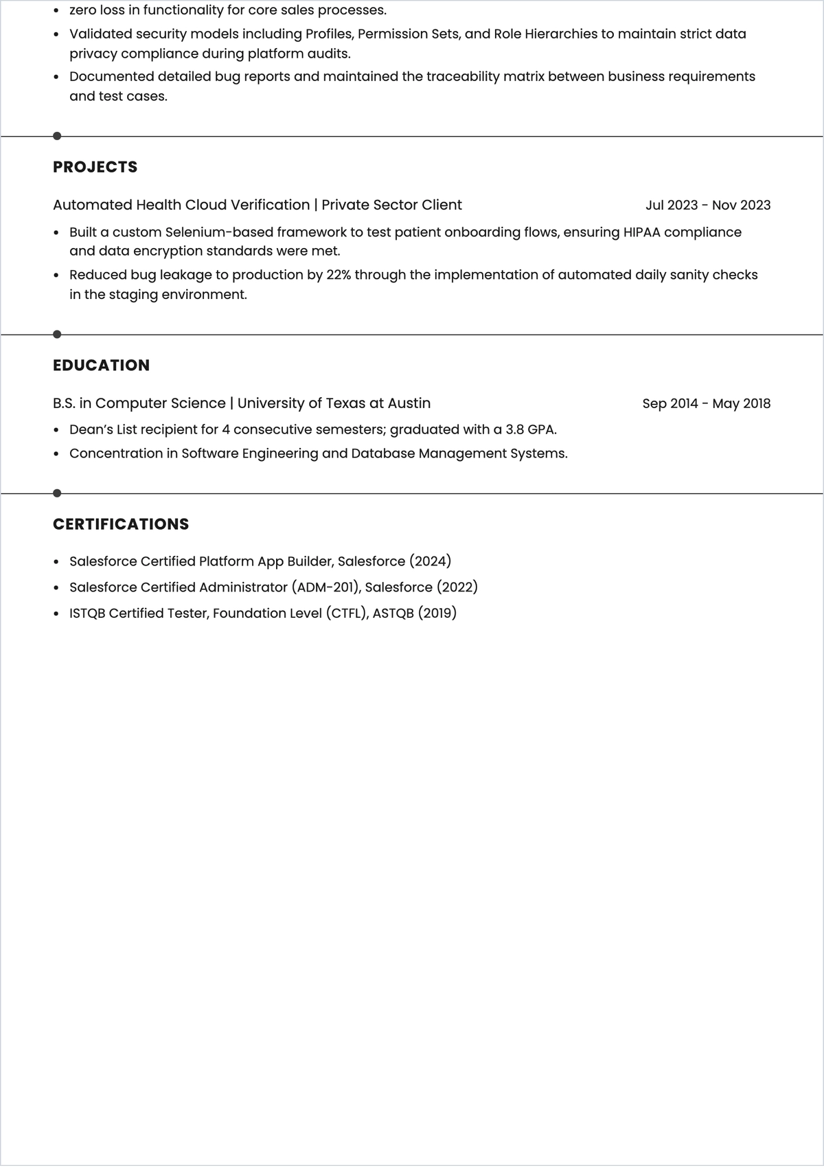 Free Salesforce Tester ATS Resume Template, AI Resume Builder