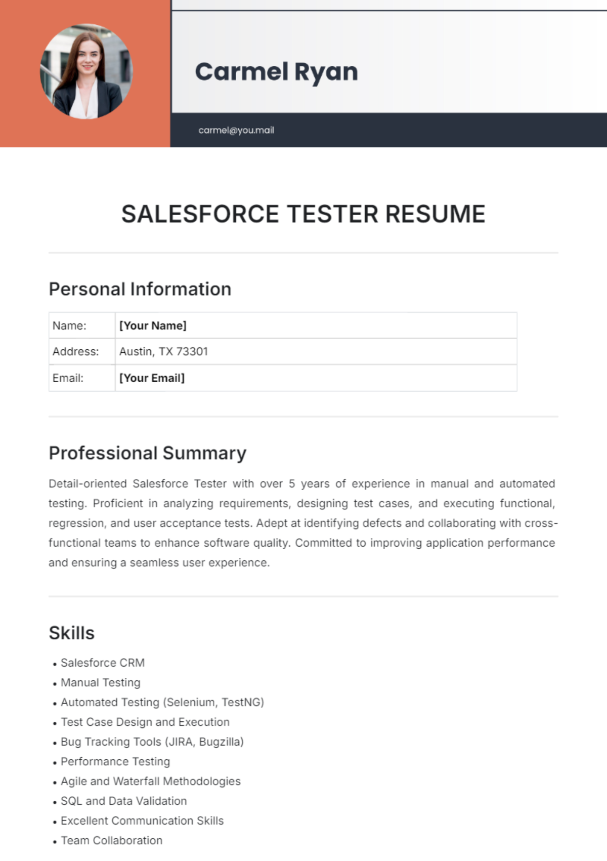 Salesforce Tester Resume Template - Edit Online & Download